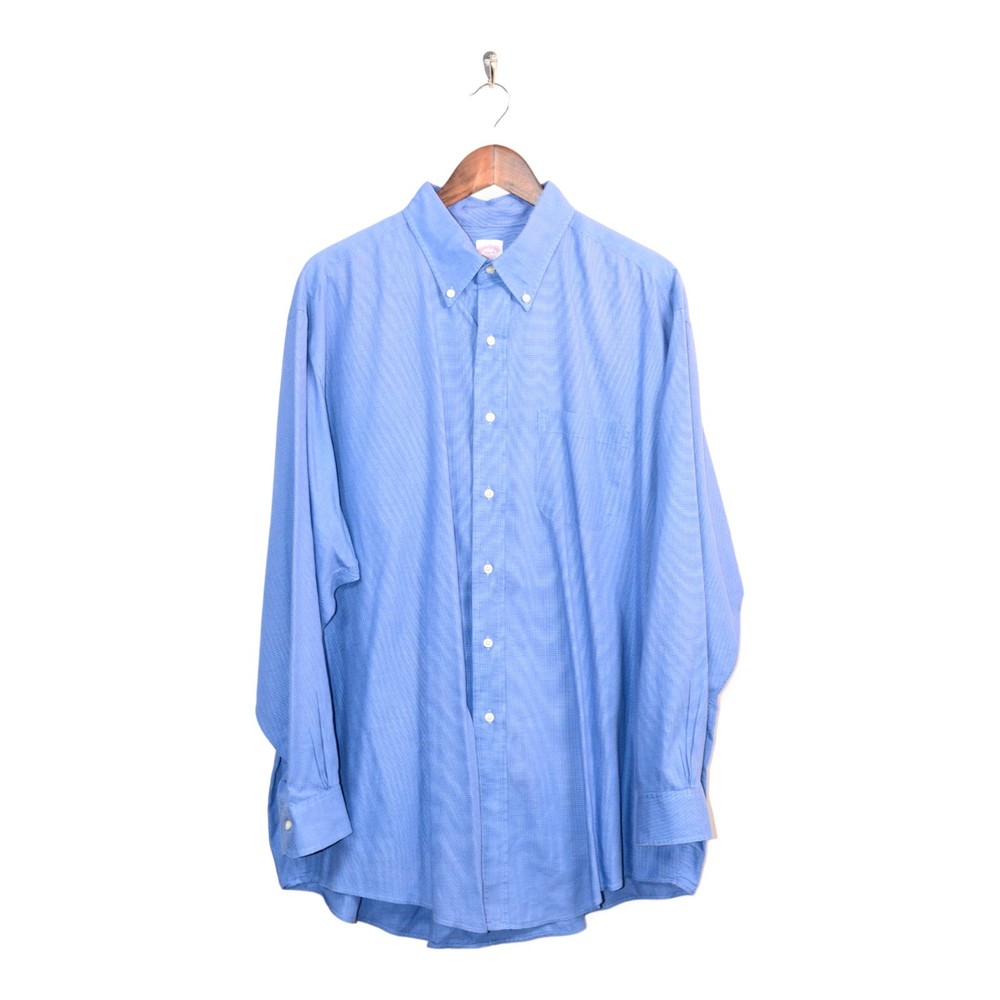 Vintage Brooks Brothers Makers All Cotton Shirt Blue Geometric Men's 17.5 -4 USA